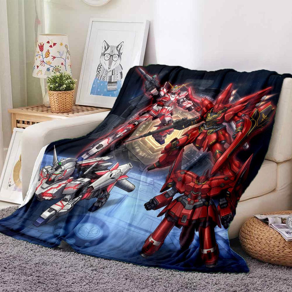 1PC Mobile Suit Gundam Patterned Flannel Blanket Suitable For All Seasons For Home Decor Warmth And Comfort Gifts Holiday Present