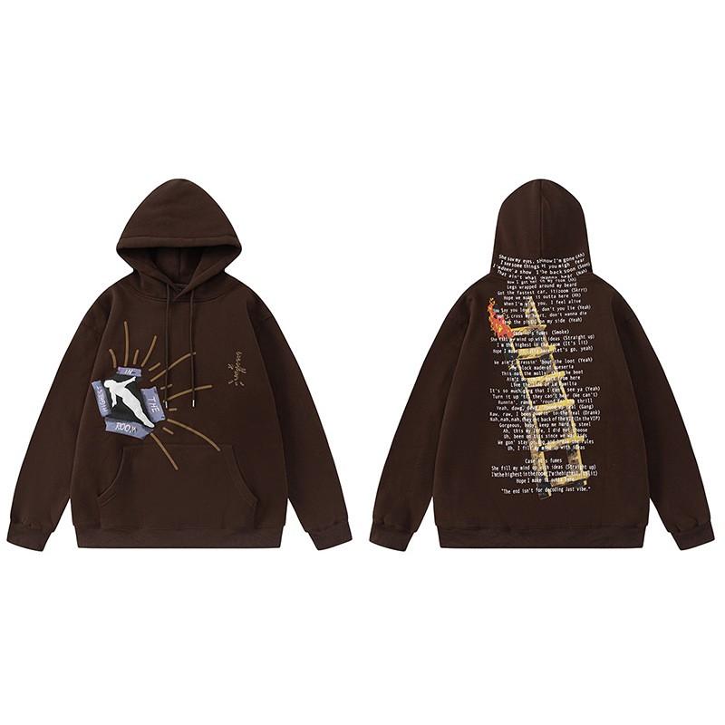 Mens Oversized Hooded Sweatshirt With Reversed Hook Print Loose Fit Cotton Pullover Fall Streetwear