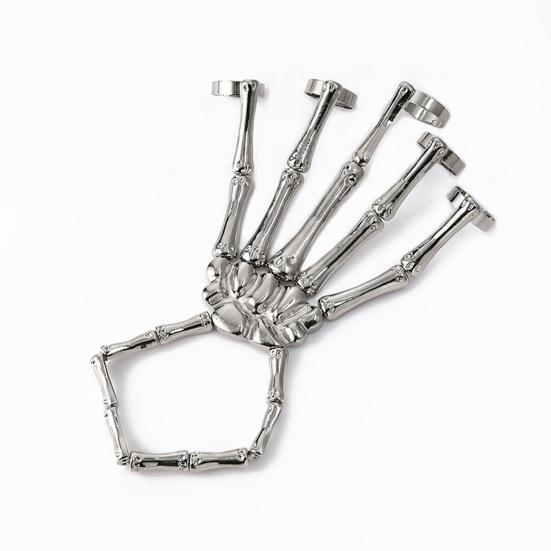 Браслет-кольцо со скелетом в стиле панк, браслет на Хэллоуин с черепом и пальцами, регулируемый цельный браслет для женщин и мужчин, кольцо на палец