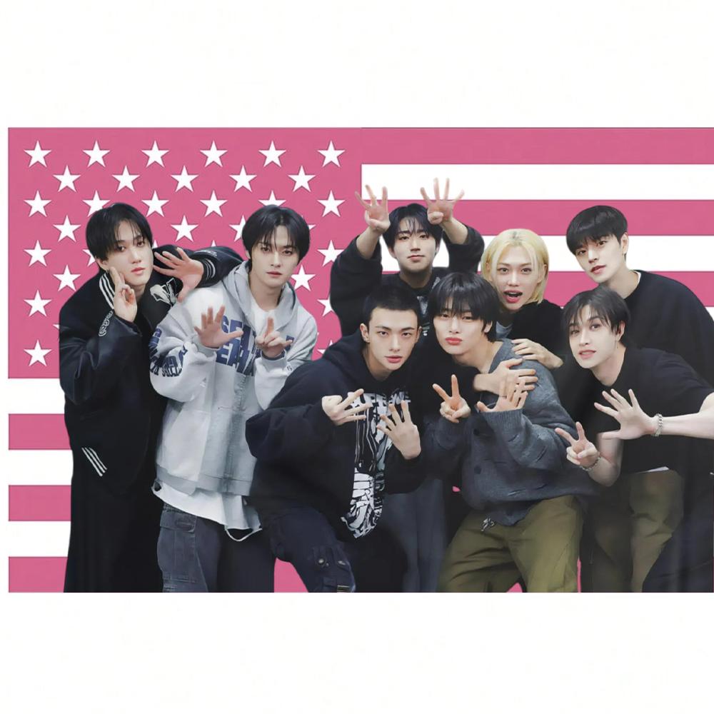 1 шт. Баннер для концерта Stray Kids Розовый американский флаг с 8 участниками Прочное настенное украшение для фанатских мероприятий Домашний декор