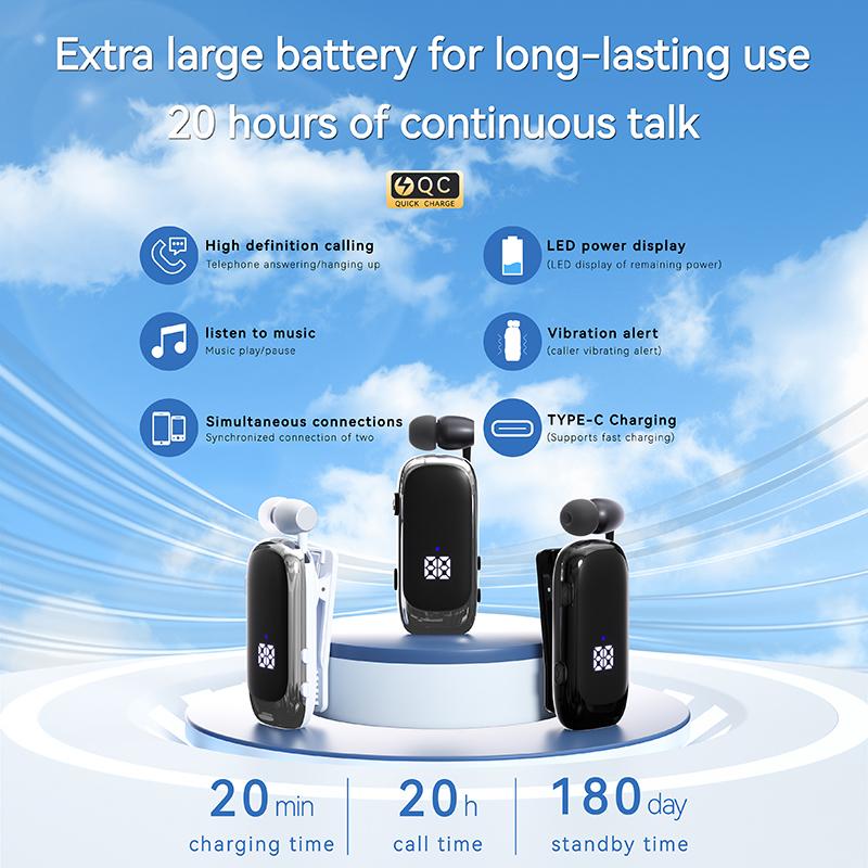 Беспроводная гарнитура K88 Lavalier Business Bluetooth 5.4 для звонков/музыки, 20-часовое напоминание с вибрацией и микрофоном, шумоподавление, наушники