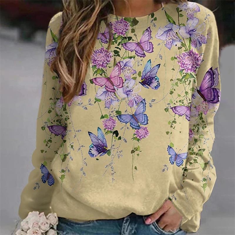 Autumn/Winter New Loose Round Neck Long Sleeve Vintage Pullover Daily Street Elegant Top Printed Fashion Women's Hoodie