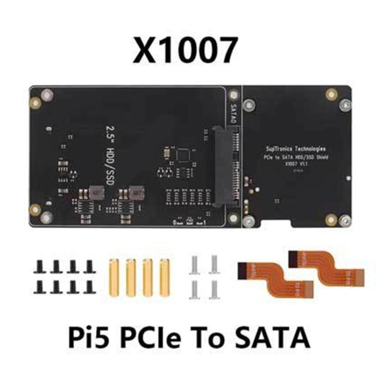 X1007 PCIe to 2.5 HDD/SSD Expansion Board with Double Storage Support For RPI 5 Compatible Adapter Board