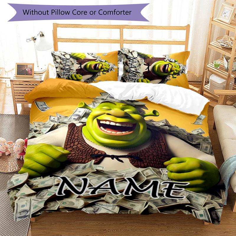 3pcs Shrek3 Cover Set - Personalized Name, HD Printed Bedding with 1 Cover and 2 Pillowcases - Perfect for Home Decor, Easy Care