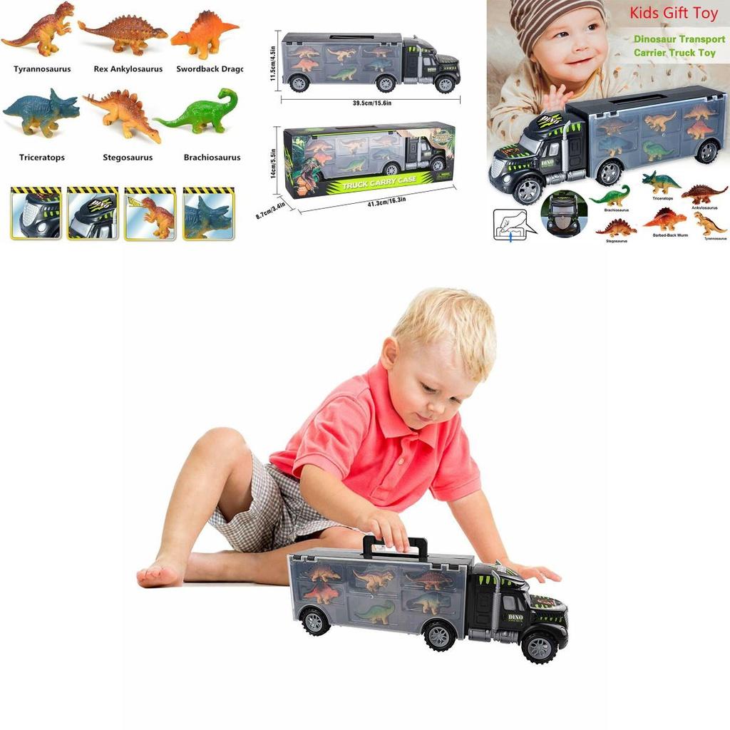 Exciting Dinosaur Truck Carry Case Transporter Dino Figures Playset For Kids Xmas Gift