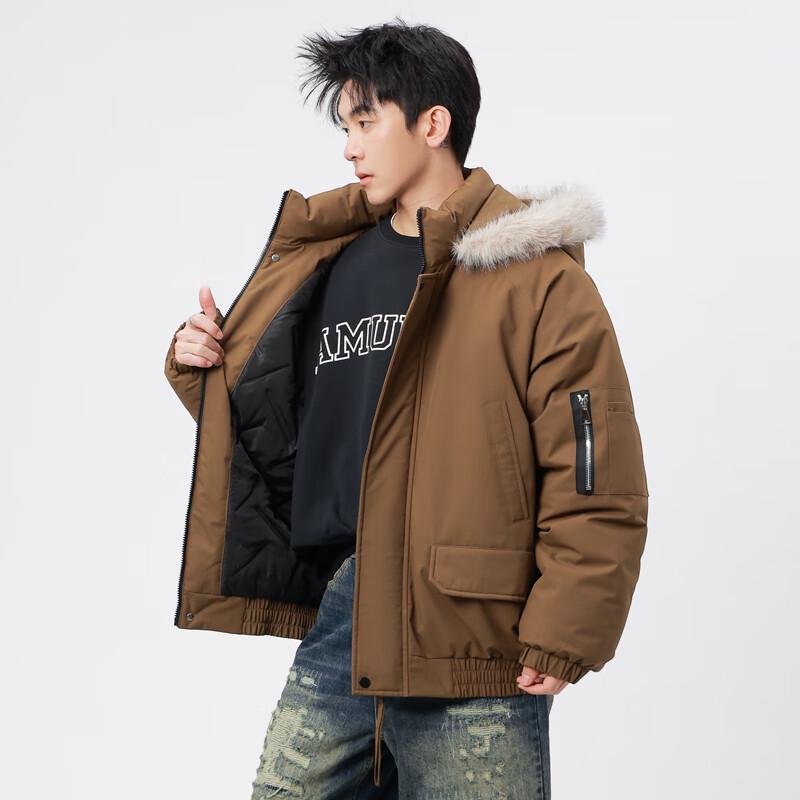 Мужская парка с капюшоном и утолщенным меховым воротником