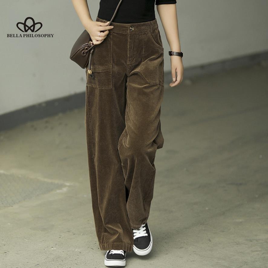 Вельветовые широкие брюки, женские новые зимние тонкие прямые длинные брюки с высокой талией и свободной драпировкой