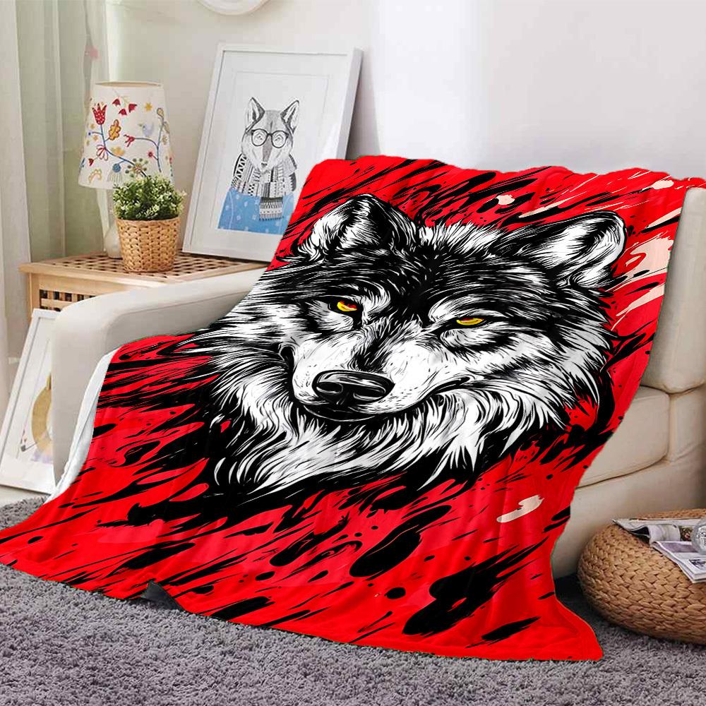 1pc Wolf Red Throw Blanket Soft Flannel, Cozy All Season Polyester Perfect for Home, Office