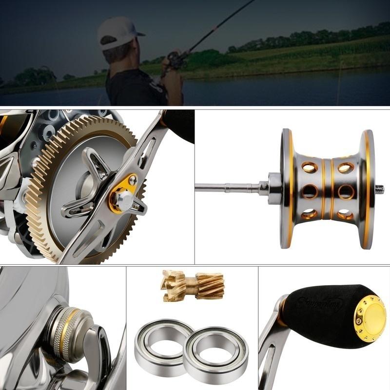 Рыболовная катушка для заброса наживки. Суперлегкая конструкция. Точно обработанная латунная шестерня. Двойная магнитная передача.