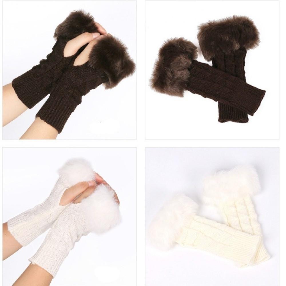 Faux Fur Knitted Fingerless Gloves Warm Touchscreen Plush Gloves New Half Finger Gloves Women