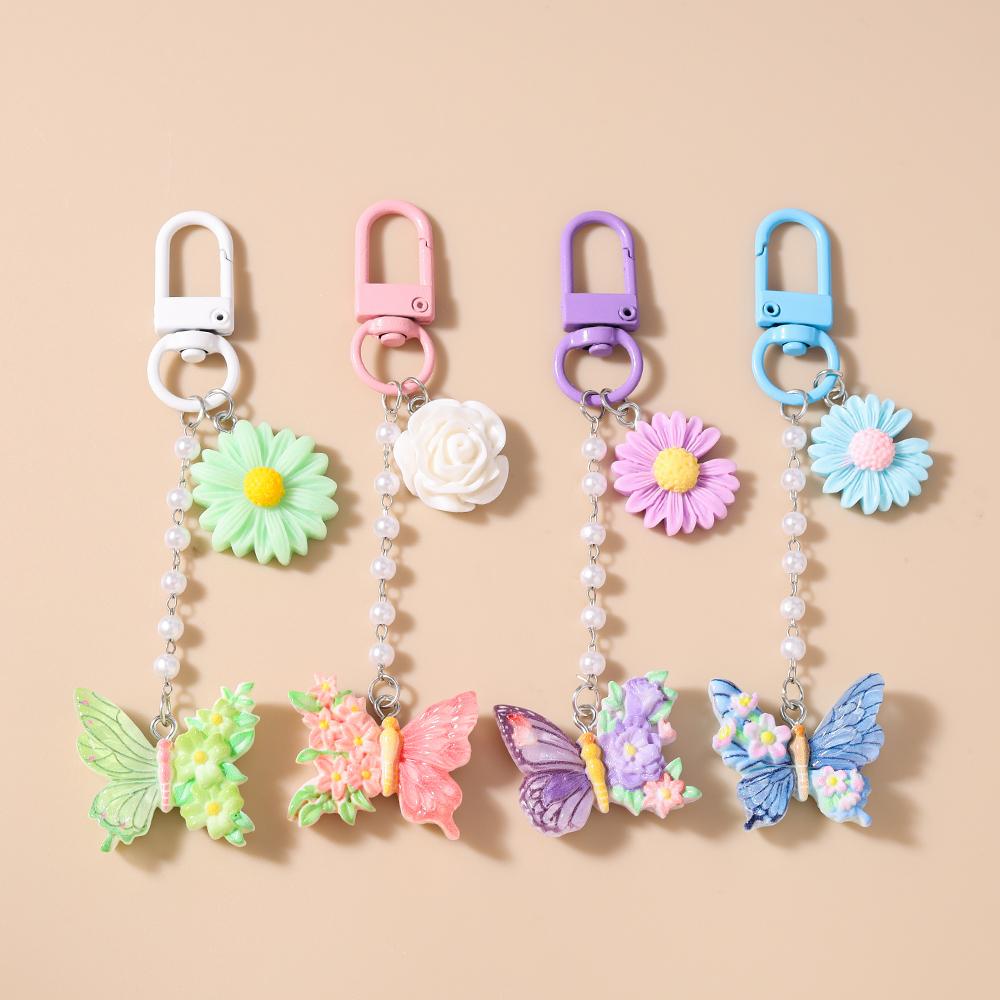 Cute Resin Butterfly keychain Women Girls Flower Key Ring Pendant for Handbag Charms DIY Key Chain Jewelry Gifts