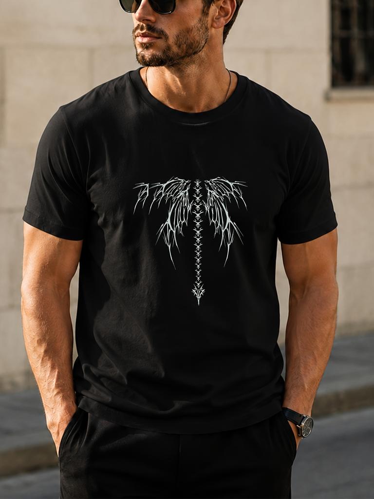 1pc Thorn Wings Pattern unisex T-Shirt with Printed Graphic - Suitable for Daily Wear - Casual and Versatile - Summer Item - Pure Cotton Top