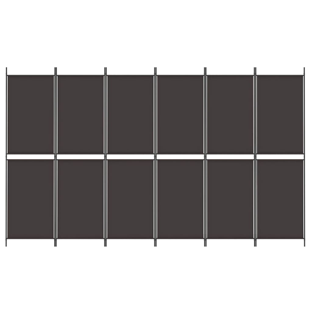6 Piece Room Divider in Brown 300 x 180 cm Fabric