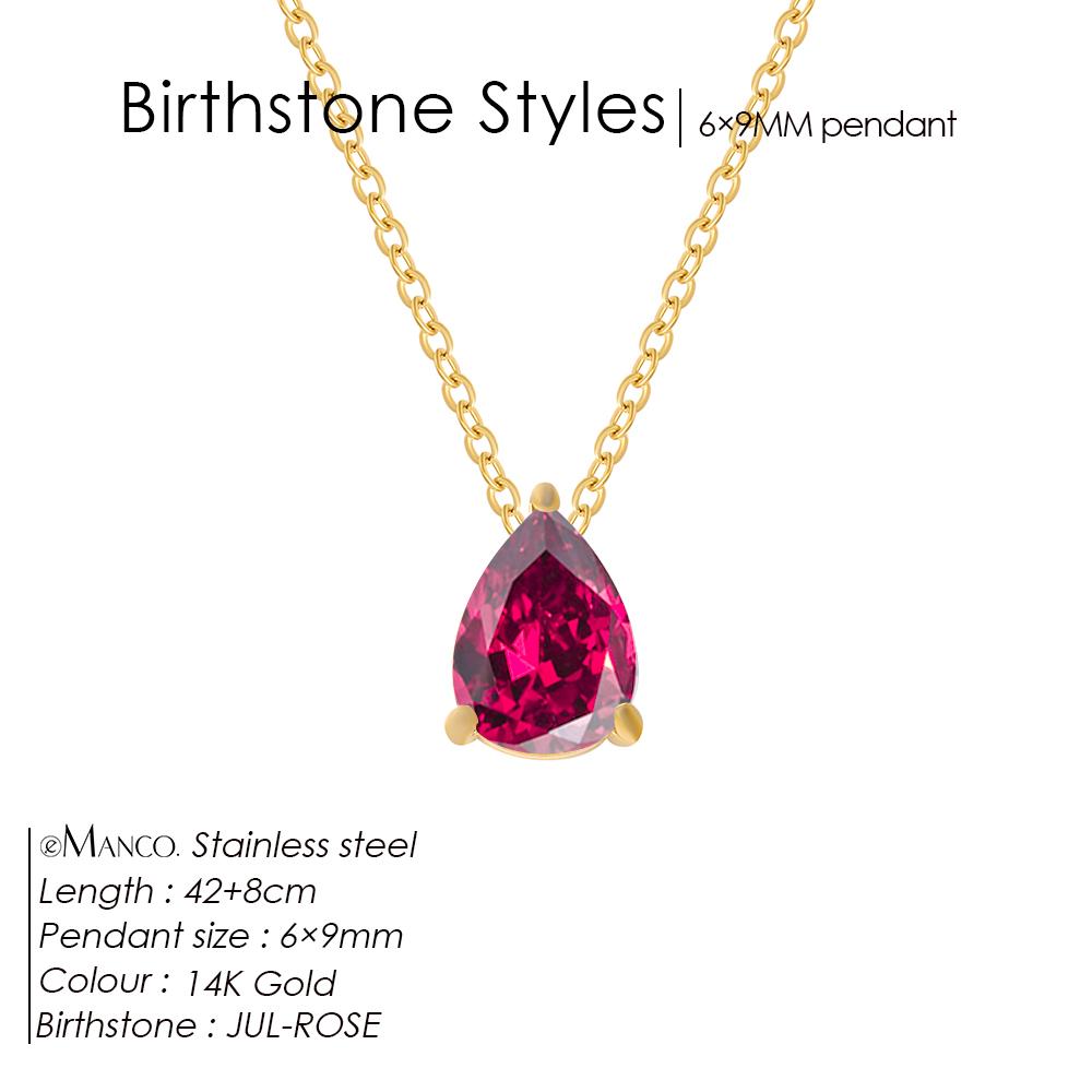 eManco Hot Sale Shiny Crystal Necklace Stainless Steel Teardrop Zirconia Pendant Women's Birthstone Collarbone Chain Wholesale