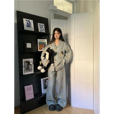 Мультяшный пингвин, маленький медведь, пижама с длинными рукавами для женщин на весну и осень, новый комплект в красном стиле от Internet