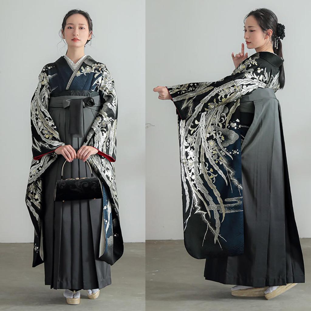 Kimono Graduation Ceremony Single 3S Spatula Graduation Party [KIMONOMACHI] [Kyoto Town] Hakama, Item, Gradient, Plain, Blurred, Women's, Black, Size,