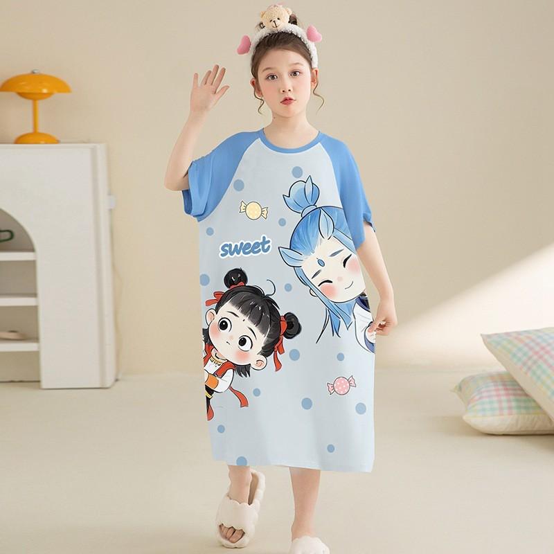 Girls Modals Sleep Dress Thin Nightgown Kids 3-8 Years Cartoon Princess Style Soft Comfortable Home Wear