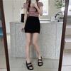 Юбка средней длины, летний студенческий стиль работы, завернутые ягодицы, высокая талия, короткая юбка-трапеция, модная женская одежда