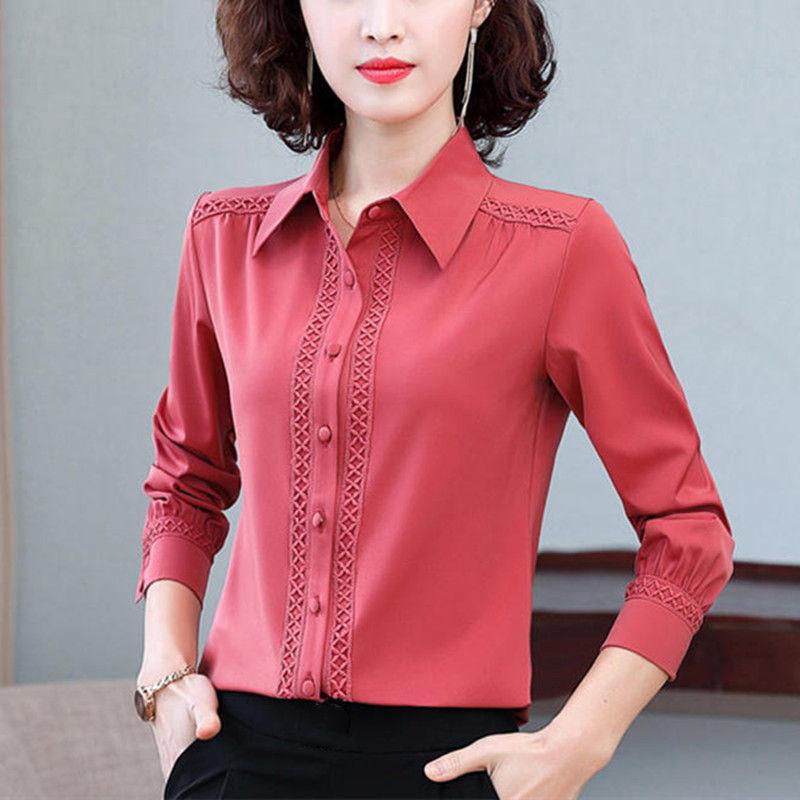 Женская весенняя профессиональная рубашка с длинными рукавами, простая блузка с длинными рукавами и лацканами