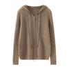 Women's 100% Pure Cashmere Striped Zipper Hooded Cardigan Sweater