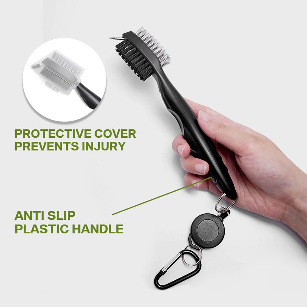 Golf Cleaning Tool Set Buckle Design Golf Towel Double Sided Golf Brush Foldable Golf Divot