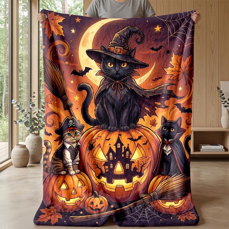 Halloween Black Cats Pattern Theme blanket Lightweight Warm Flannel Blanket Decorative Throw Blanket for Home Decoration