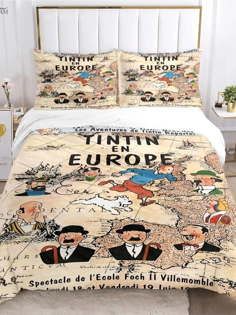 2026 New T-Tintines All Season Duvet Cover Cartoon Funny Bedding Sets Soft Quilt Cover and Pillowcases Teen Single/Double/Queen