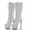 Женская зимняя обувь в стиле фетиш, сапоги до колена, пикантные роскошные женские сапоги на платформе со шнуровкой черного и белого цвета