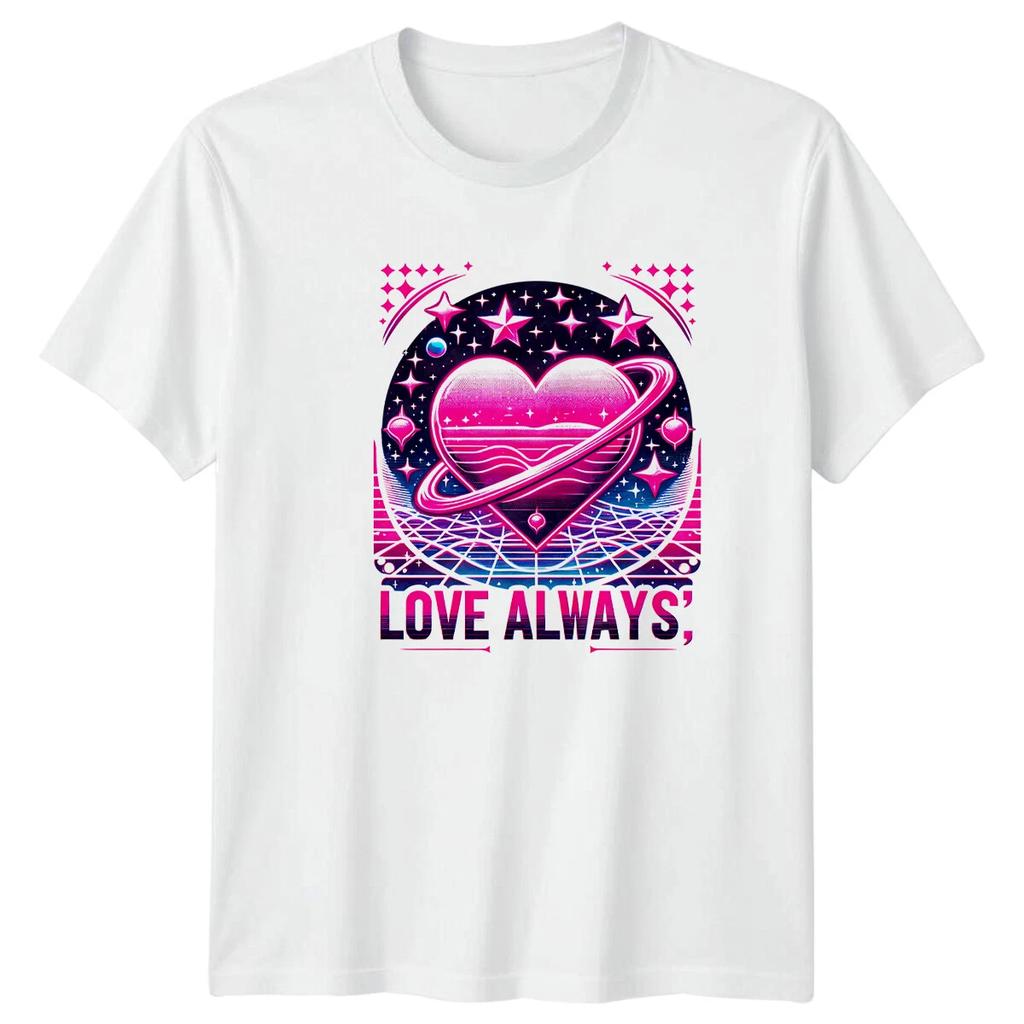 Retro Love Always' T-Shirt, Heart Planet Graphic Tee, Nostalgic Style