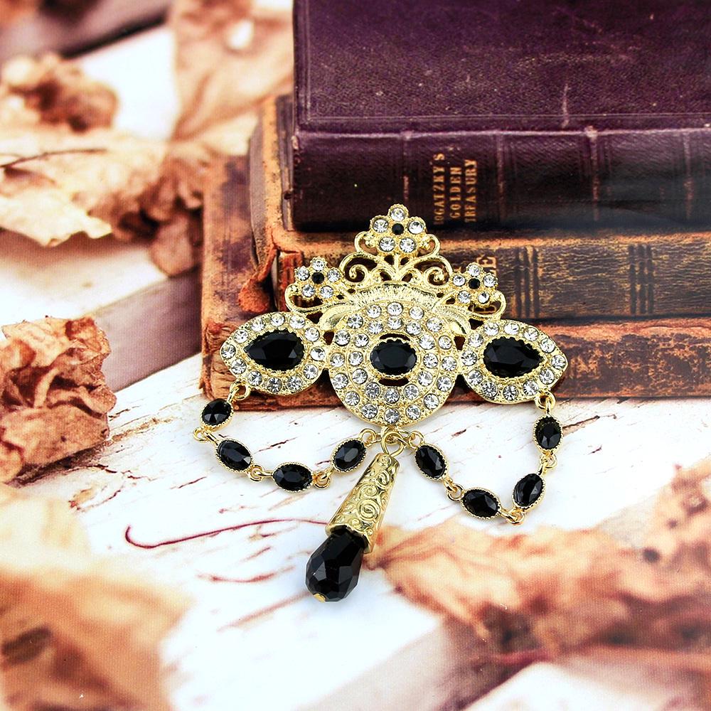 Stylish Bohemian Crown Brooch Ladies Gold Color Crystal Bridal Wedding Jewelry Brooch