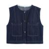 Summer New Women clothes French style Minimalist round Neck Sleeveless Single-Breasted Short Denim Vest Vest Top