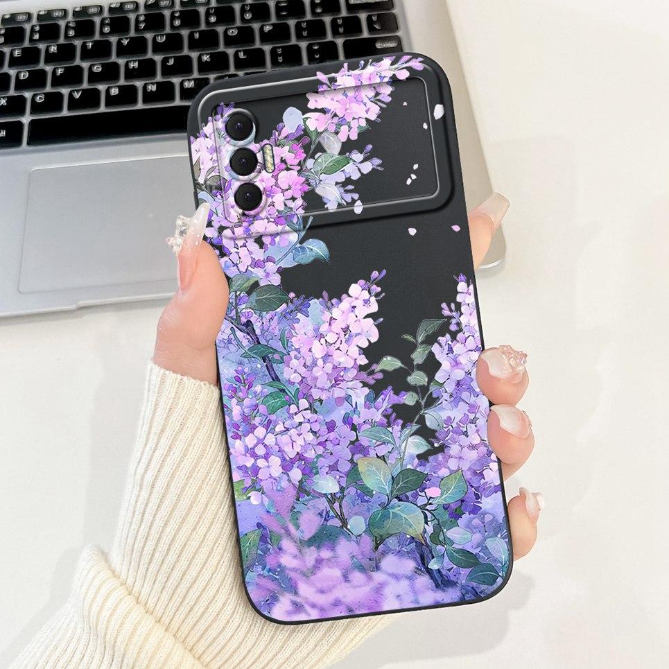 Phone Shell For Tecno Spark 8P Woman Fashion Flower Butterfly Coques For Tecno Spark 9T India Back Covers Soft Liquid Silicone
