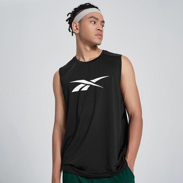 Reebok Майки мужские Черные С круглым вырезом Умеренные Другие 24SRM419MGH0