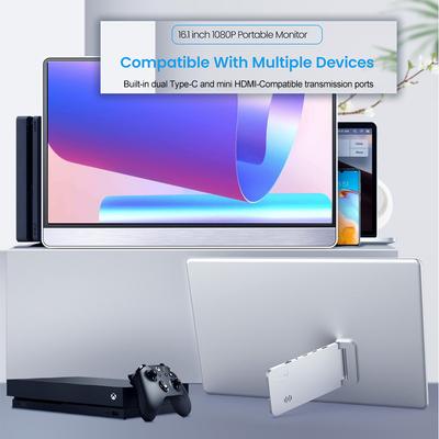 16,1-дюймовый портативный монитор FHD 1080P IPS-монитор с подставкой, широкий обзор 178 градусов, внешний дисплей