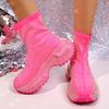Роскошные ботильоны на платформе со стразами для женщин 2025 Новые ярко-розовые на толстой подошве Уличная обувь Женская модная обувь Слипоны Массивные ботинки