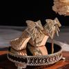 Waterproof Table Crystal Bow High Heels Socialite Temperament Banquet Sequined Bridesmaid Shoes