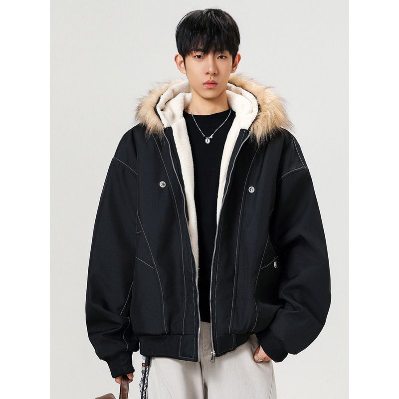 Wassup Fur Collar Mountain Carving Jacket for Men, Winter 2026 New Style, Fleece-Lined, Warm, Cold-Proof, Thickened Parka Coat