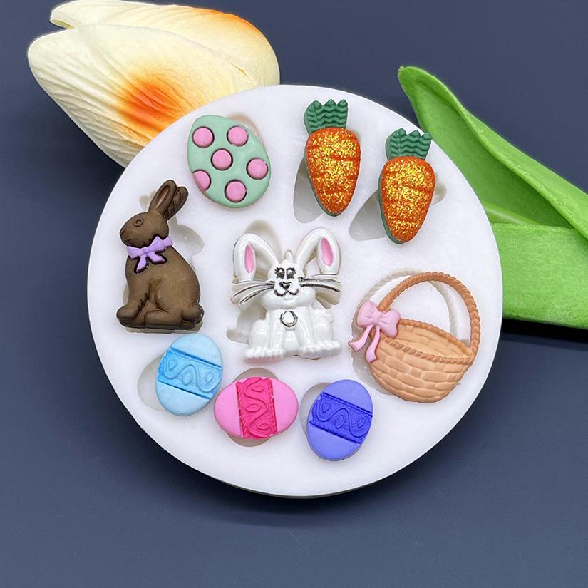 Easter Bunny Eggs Basket Carrot Silicone Sugarcraft Mold Chocolate Cupcake Baking Fondant Cake Decorating Tools