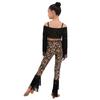 Girls Leopard Print Tassels Latin Dance Outfit Long Sleeve Crop Top Straps Adjustable Pants