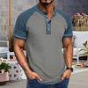 Мужская футболка с воротником Henry Collar, хлопковая футболка Muscle Tee, повседневный топ с коротким рукавом, облегающая футболка для повседневной носки, походов в спортзал, вечеринок
