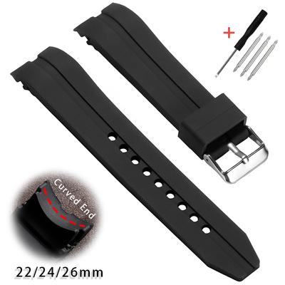 22 мм 24 мм 26 мм Силиконовый ремешок для часов с изогнутым концом для Seiko для Водного Призрака Мягкая резиновая лента Водонепроницаемый универсальный браслет для дайвинга