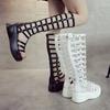 2025 Women's Summer Boots Women Shoes Fashion Cutout High Top Sandals Breathable Striped Roman Shoes Platform Boots Thigh High