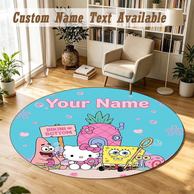 Hello Kitty Personalized Round Rug Support Custom Name, Soft Home Decor Mat
