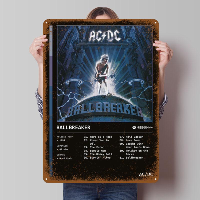 Мяч-брейкер (1995) Альбом AC/DC Металлические таблички Постер с гитарой Декор для ванной комнаты Пользовательская жестяная табличка для украшения стен в стиле ретро