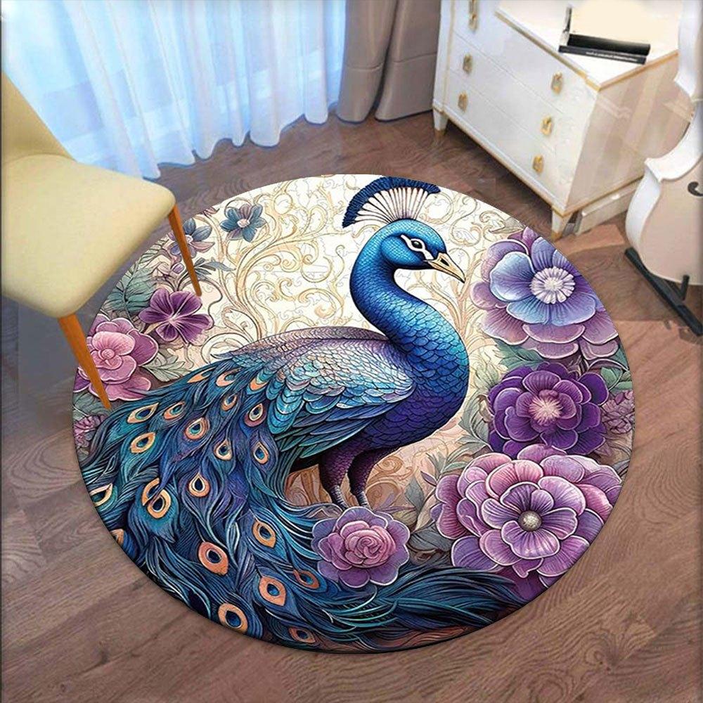 Peacock Floral Round Wall Art DecorRound Non-Slip chair mat chair carpet for office Rugs for Office Decor Gift For Valentine's Day Mother's Day Hallow