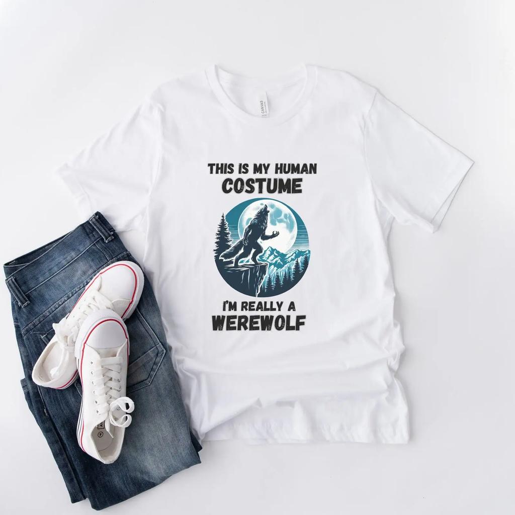 Werewolf Huunisex Costume T Shirt Funny Shirtn Vintage Comfortable Top For Everyday Wear Breathable Homme Graphic Stylish