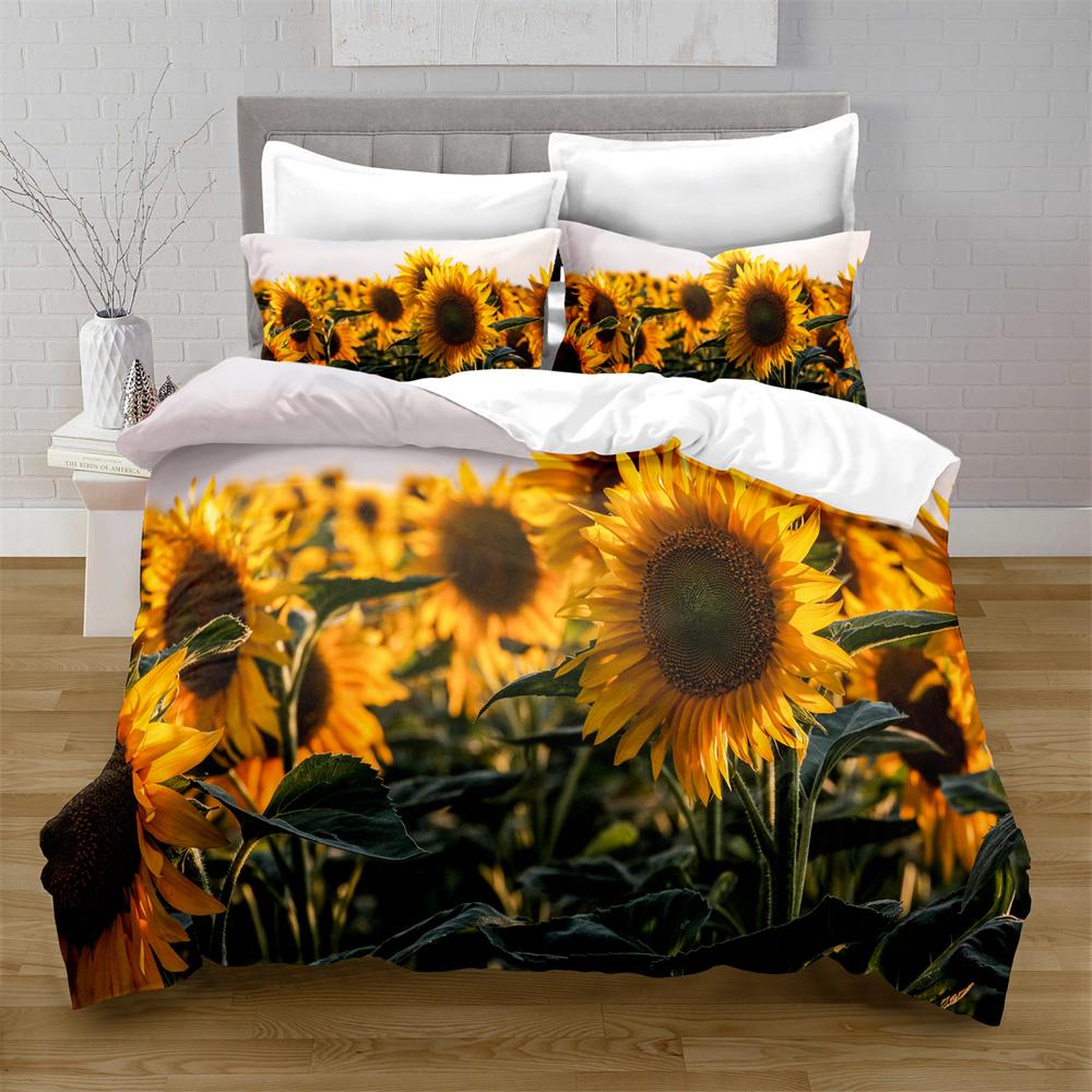 Sunflower Soft Duvet Cover Set Yelow Flowers Lush Sunflowers In The Field Beding Set Microfiber Botanical Floral Print Comfortable Quilt Cover
