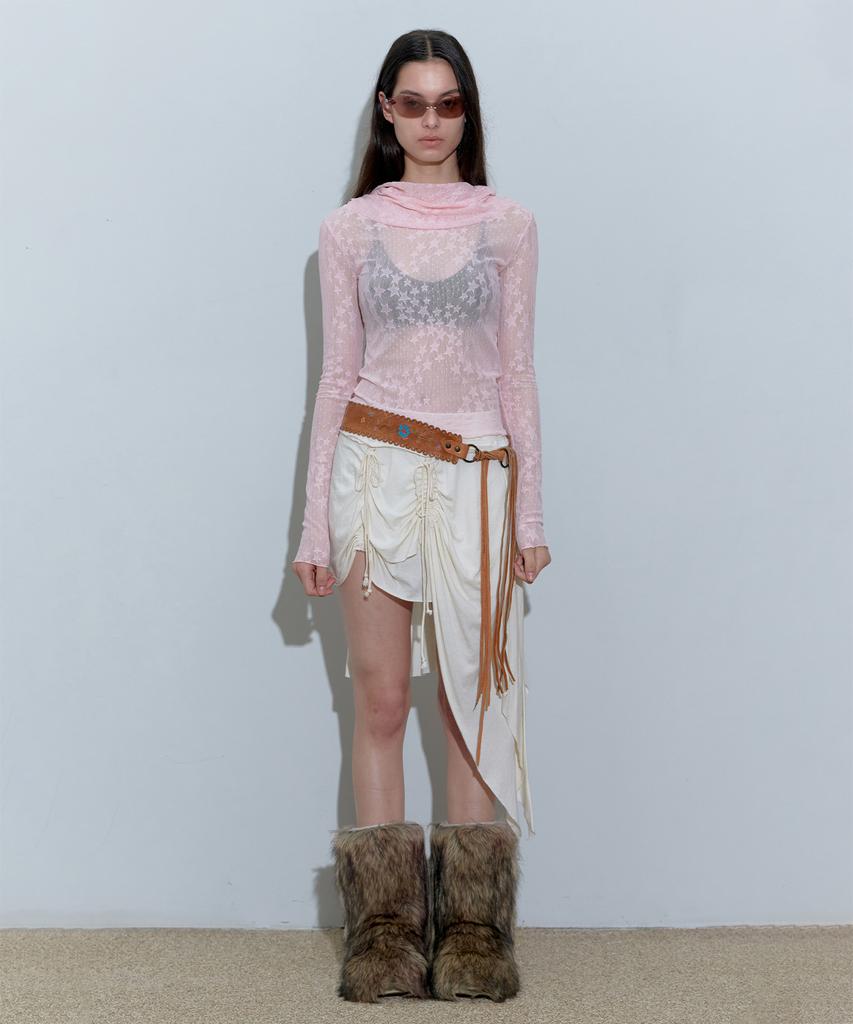SCULPTOR Star Shirring Turtleneck Baby Pink
