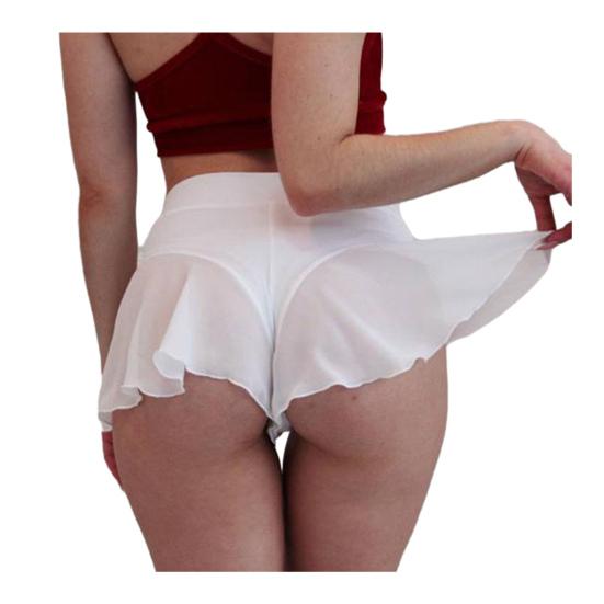 Женские сексуальные шорты с рюшами и высокой талией, прозрачная сетка, ультра короткие однотонные мягкие эластичные мини-шорты для спальни Honeyoon