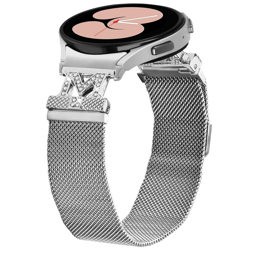 Металлический ремешок с коннектором для Samsung Galaxy Watch 5 Pro/5/5 Active/4/4 Active/4 Classic M-типа миланский серебристый ремешок для часов с украшением из стразов